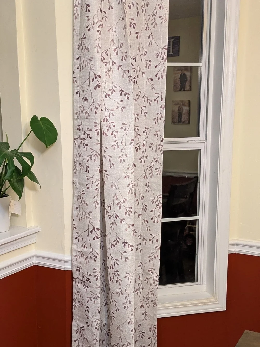 Charming Botanical Curtains – Warm Beige & Plum Vine Pattern